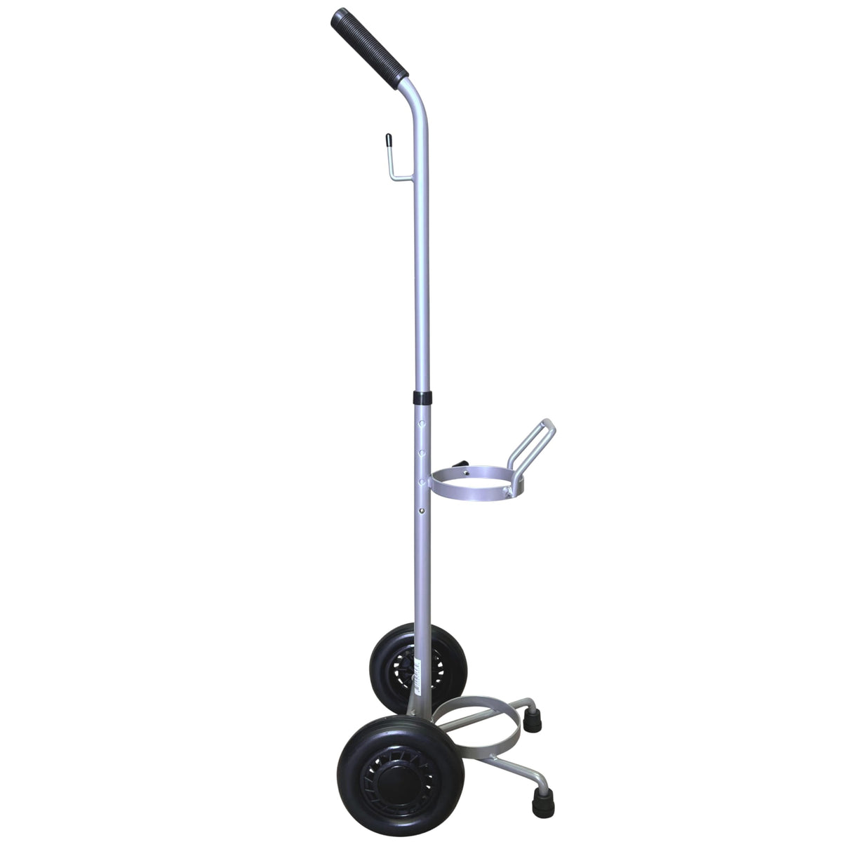 Lightweight Single D/E Oxygen Cylinder Cart , Adjustable Handle, Durable Powder-Coated Finish, Portable Oxygen Tank Cart with Wheels, Holds 1 D Size or E Size Cylinder (9)