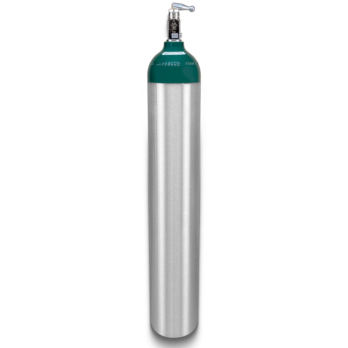 Portable Aluminum Medical Oxygen Cylinder, E Size, with CGA-870 Toggle Valve for Medical Use - Non-Sparking, Green Dome, Brushed Finish, 24.1 cf, Ships Empty, Prescription Required to Fill (2)