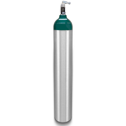 Portable Aluminum Medical Oxygen Cylinder, E Size, with CGA-870 Toggle Valve for Medical Use - Non-Sparking, Green Dome, Brushed Finish, 24.1 cf, Ships Empty, Prescription Required to Fill (2)