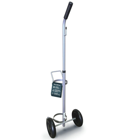 Lightweight Single D/E Oxygen Cylinder Cart , Adjustable Handle, Durable Powder-Coated Finish, Portable Oxygen Tank Cart with Wheels, Holds 1 D Size or E Size Cylinder