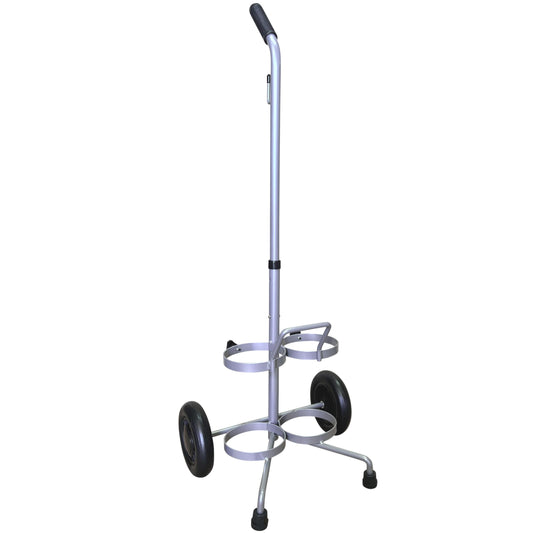 Lightweight Dual D/E Oxygen Cylinder Cart , Adjustable Handle, Durable Powder-Coated Finish, Portable Oxygen Tank Cart with Wheels, Holds 2 D Size or E Size Cylinders