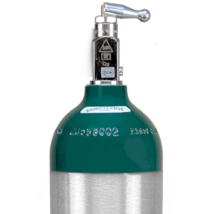 Portable Aluminum Medical Oxygen Cylinder, E Size, with CGA-870 Toggle Valve for Medical Use - Non-Sparking, Green Dome, Brushed Finish, 24.1 cf, Ships Empty, Prescription Required to Fill