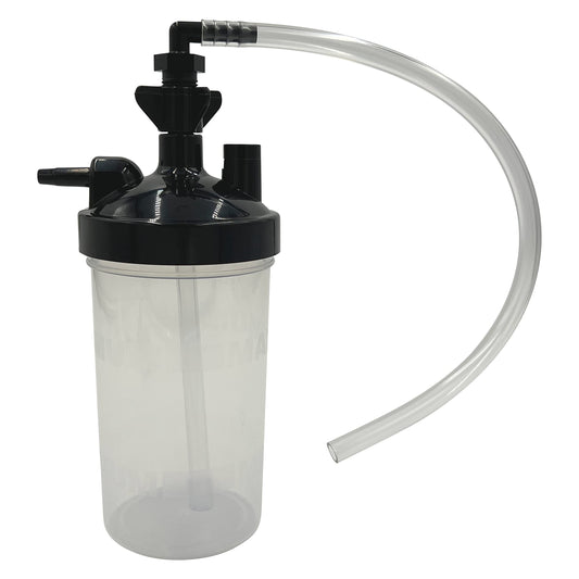 Oxygen Therapy Humidifier Bottle, 350ml w/Pressure Relief Valve & 12" Adapter Tubing
