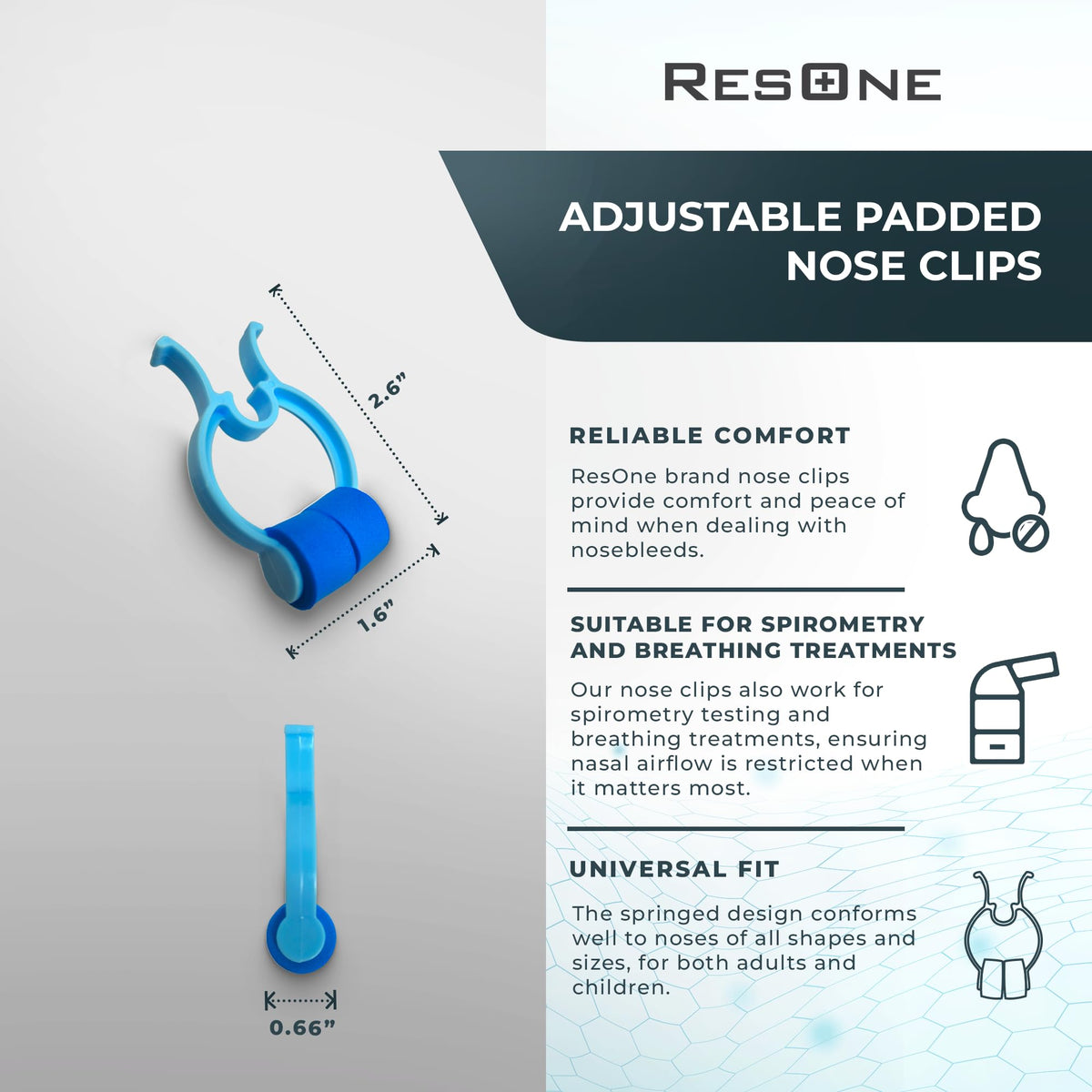Padded Nose Bleed Stopper Clips - Universal Fit Nose Clip for Spirometry and Breathing Treatments - Effective Nose Bleed Plugs, Disposable, Blue, Pack of 10