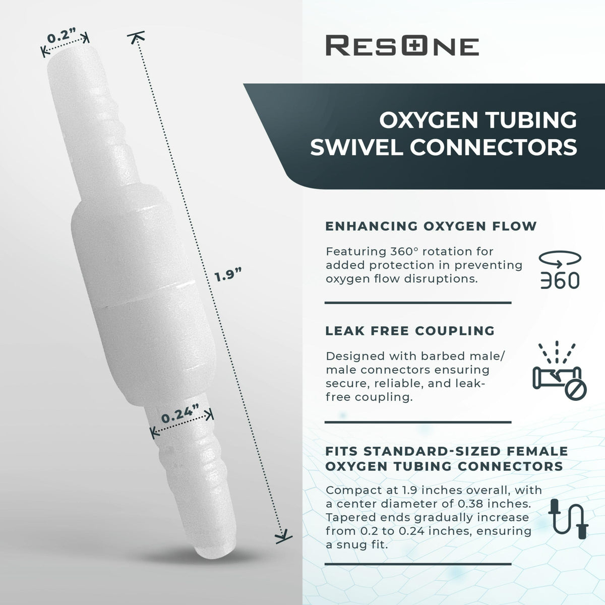 Oxygen Tubing Swivel Connector – dimensions
